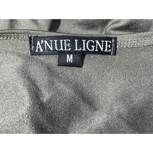 A'Nue Ligne Shirt Medium Olive Green Minimalist Stretch Knit Office Layering - Picture 6 of 8